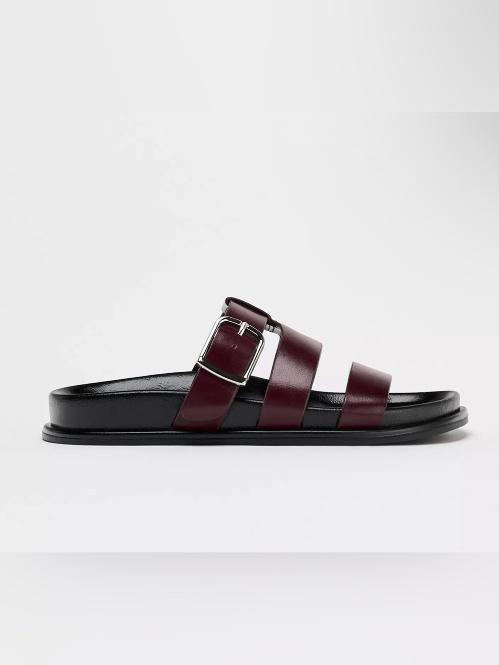 FLAT SANDALS WITH LEATHER STRAPS Burgundy Leather Slide Sandals SZ 9
